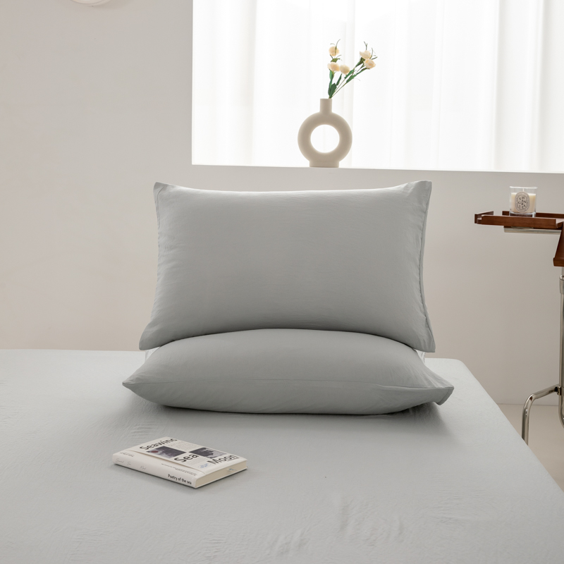 2024新款日式简约水洗棉纯色单品枕套系列-风格二 48*74cm枕套一对 奶奶灰