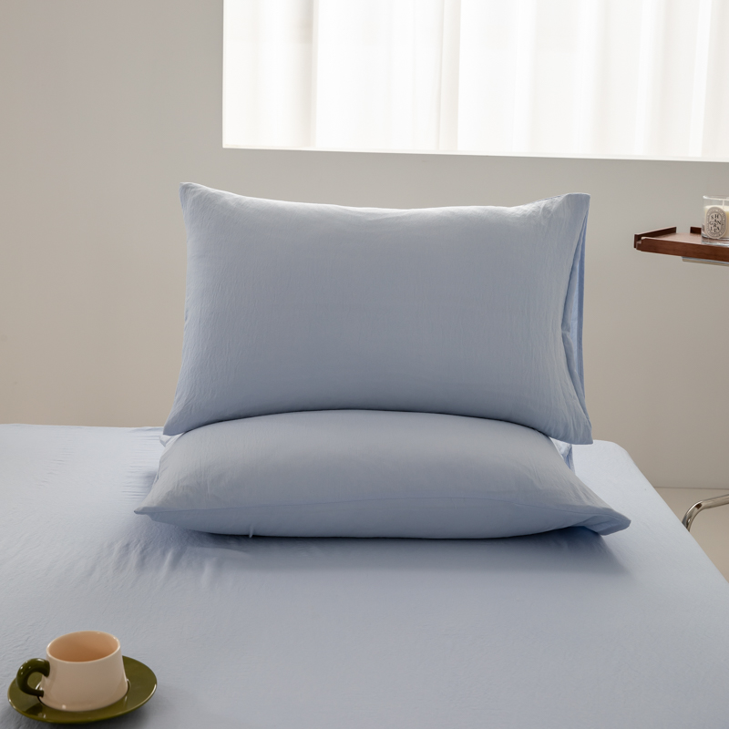 2024新款日式简约水洗棉纯色单品枕套系列-风格二 48*74cm枕套一对 奶油蓝