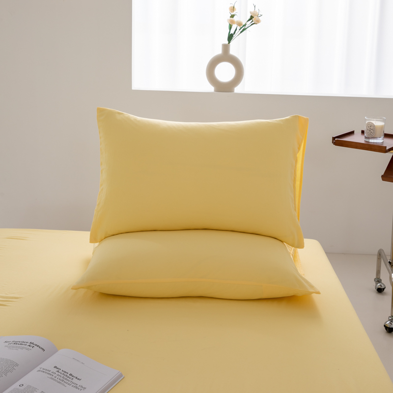 2024新款日式简约水洗棉纯色单品枕套系列-风格二 48*74cm枕套一对 嫩鹅黄