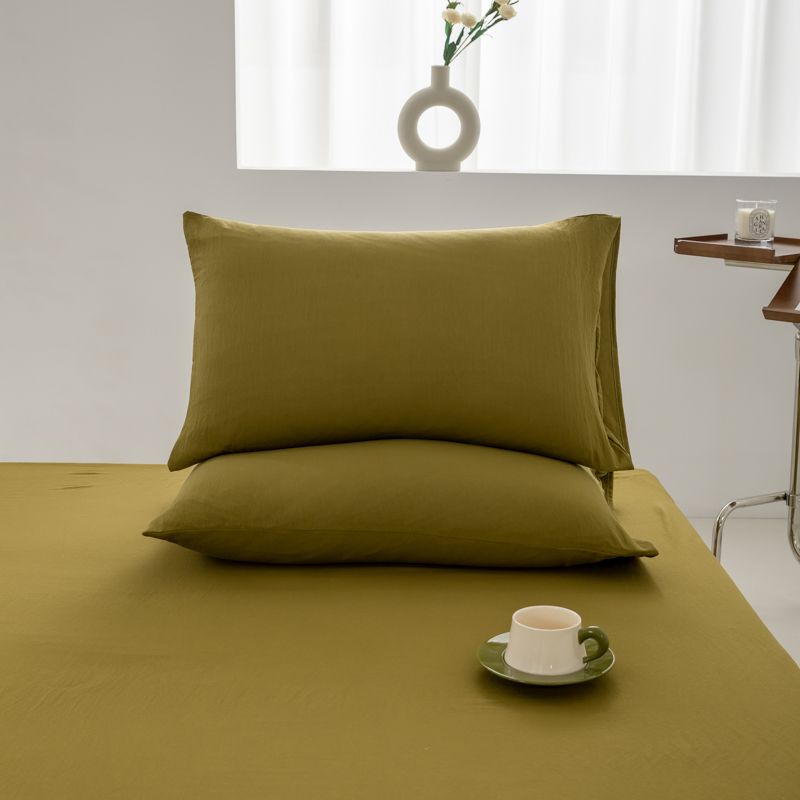 2024新款日式简约水洗棉纯色单品枕套系列-风格二 48*74cm枕套一对 咸菜绿