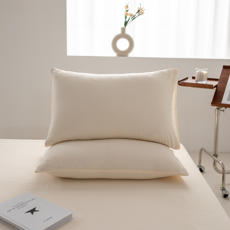 2024新款日式简约水洗棉纯色单品枕套系列-风格二 48*74cm枕套一对 象牙白