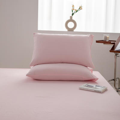 2024新款日式简约水洗棉纯色单品枕套系列-风格二 48*74cm枕套一对 樱花粉