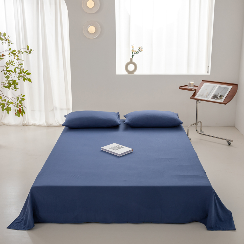 2024新款日式简约水洗棉纯色单品床单系列-风格二 230*250cm 藏青蓝