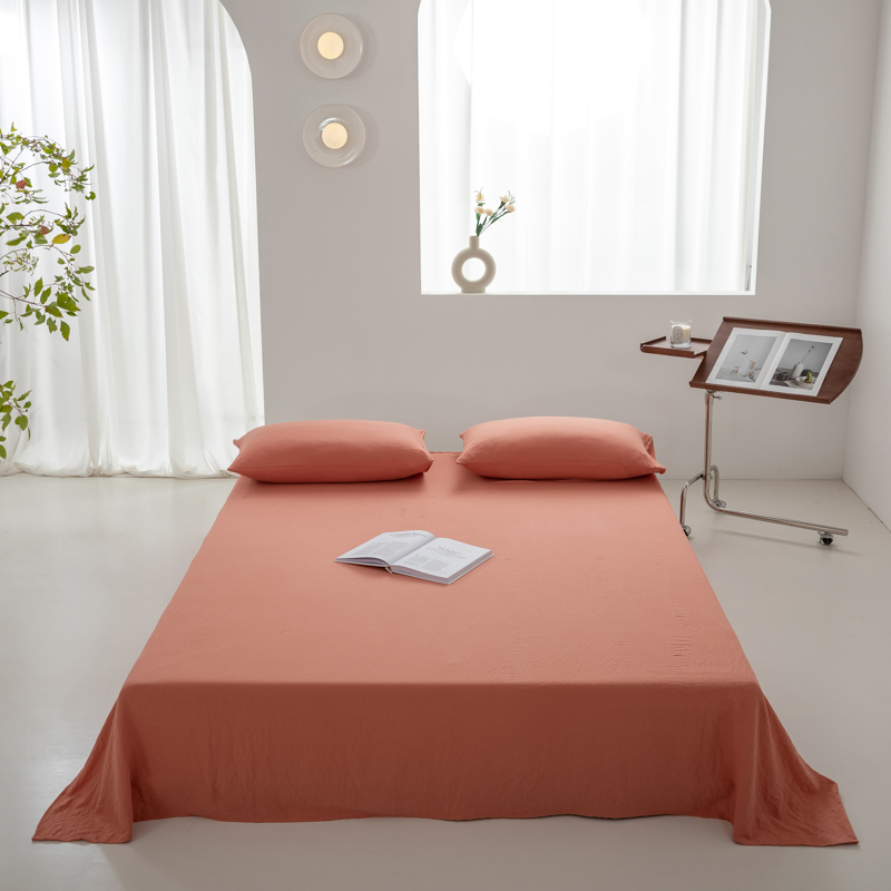 2024新款日式简约水洗棉纯色单品床单系列-风格二 230*250cm 活力橙