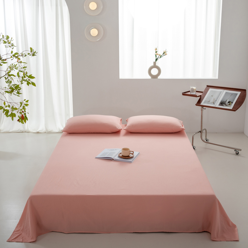 2024新款日式简约水洗棉纯色单品床单系列-风格二 230*250cm 蜜桃粉