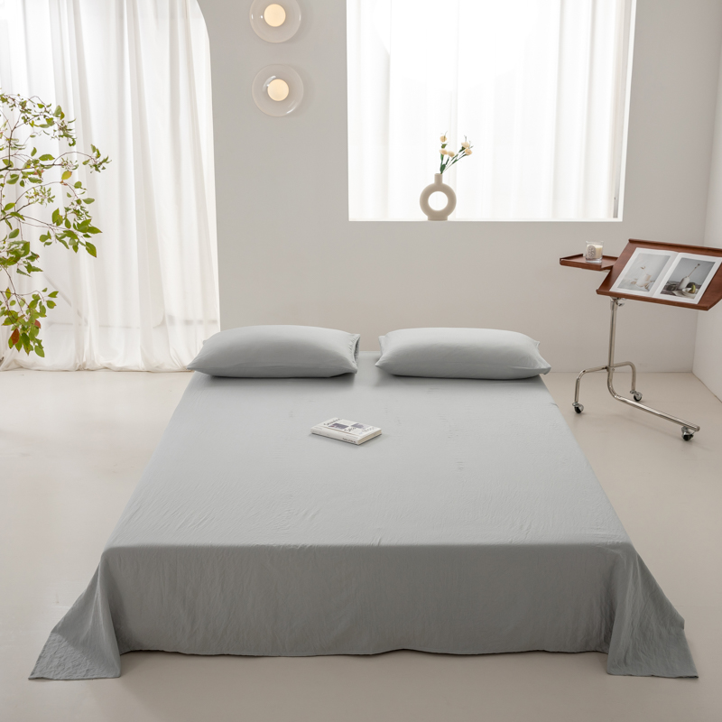 2024新款日式简约水洗棉纯色单品床单系列-风格二 230*250cm 奶奶灰
