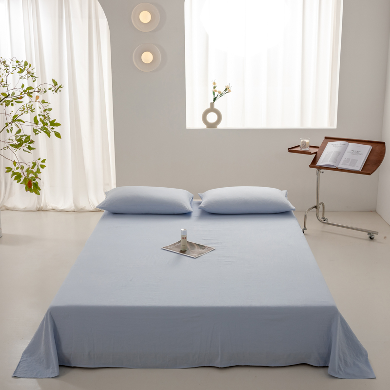 2024新款日式简约水洗棉纯色单品床单系列-风格二 230*250cm 奶油蓝