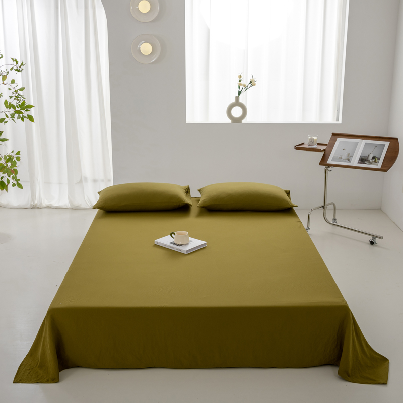 2024新款日式简约水洗棉纯色单品床单系列-风格二 230*250cm 咸菜绿