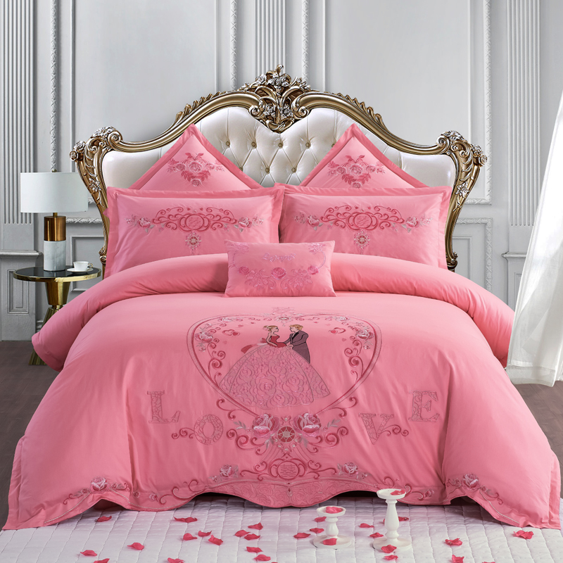 2021新款全棉粉色婚庆四件套纯棉刺绣结婚床上用品喜庆多件套-嫁给我吧 1.5m（5英尺）床 十件套（床单款）