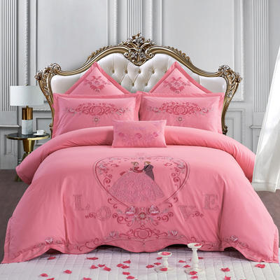 2021新款全棉粉色婚庆四件套纯棉刺绣结婚床上用品喜庆多件套-嫁给我吧 1.5m（5英尺）床 四件套（床笠款）