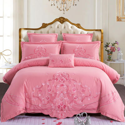 2021新款全棉粉色婚庆四件套纯棉刺绣结婚床上用品喜庆多件套-欧罗那 1.5m（5英尺）床 四件套（床单款）