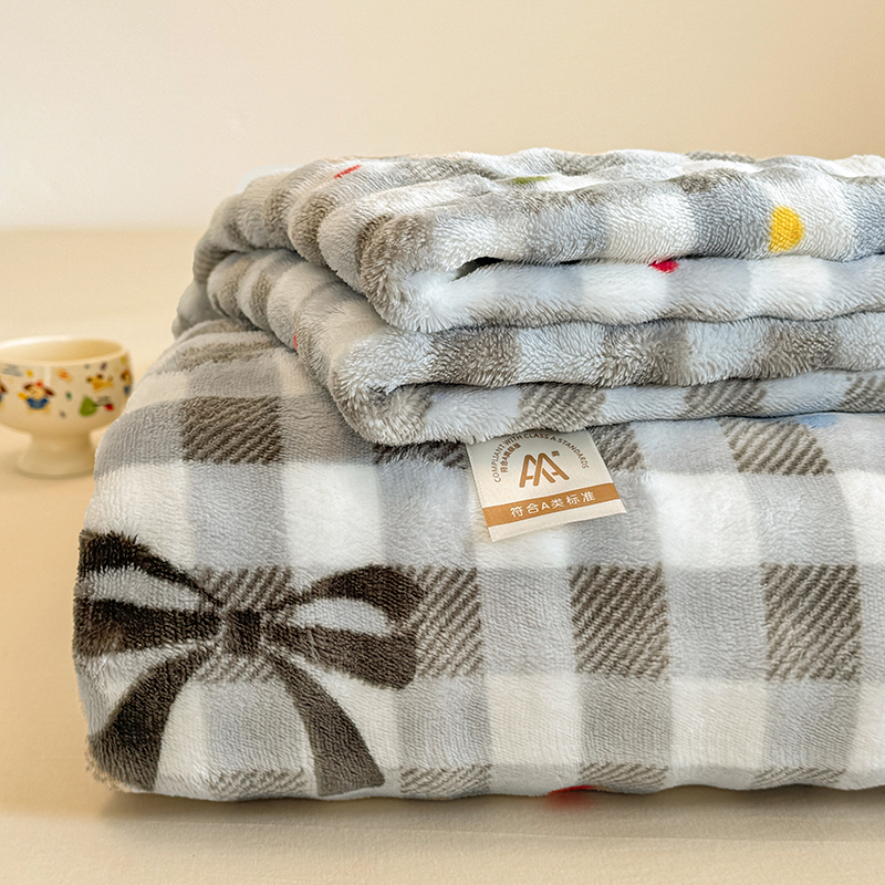 2025新款A类高克重牛奶绒泡泡绒印花床单单件冬季保暖毛绒毯子绒床单三件套 元气格子