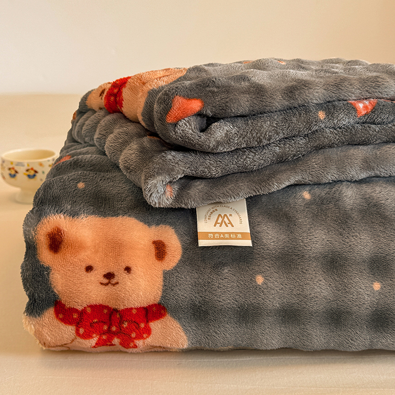 2025新款A类高克重牛奶绒泡泡绒印花床单单件冬季保暖毛绒毯子绒床单三件套 星星小熊