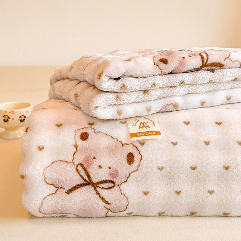 2025新款A类高克重牛奶绒泡泡绒印花床单单件冬季保暖毛绒毯子绒床单三件套 维尼日记