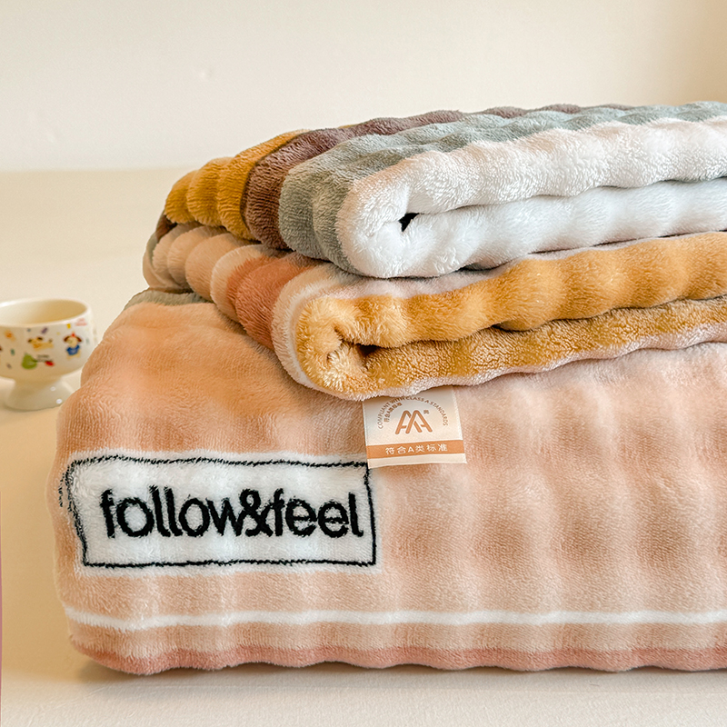 2025新款A类高克重牛奶绒泡泡绒印花床单单件冬季保暖毛绒毯子绒床单三件套 简单条格