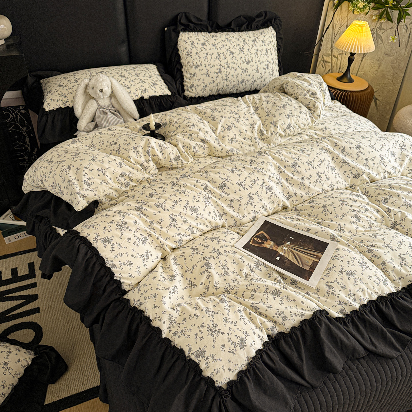 2026新款韩系古法韩国水洗棉仿棉云棉大布袋法式浪漫大花边床盖夏凉被床盖四件套 砚余墨