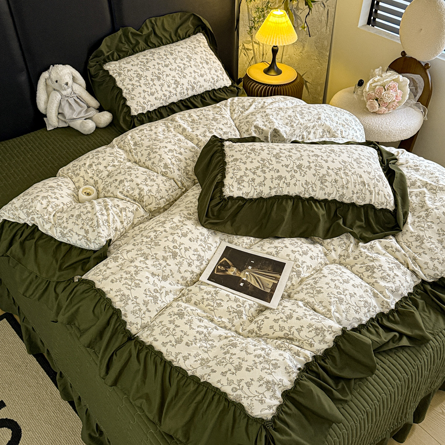 2026新款韩系古法韩国水洗棉仿棉云棉大布袋法式浪漫大花边床盖夏凉被床盖四件套 莫松染