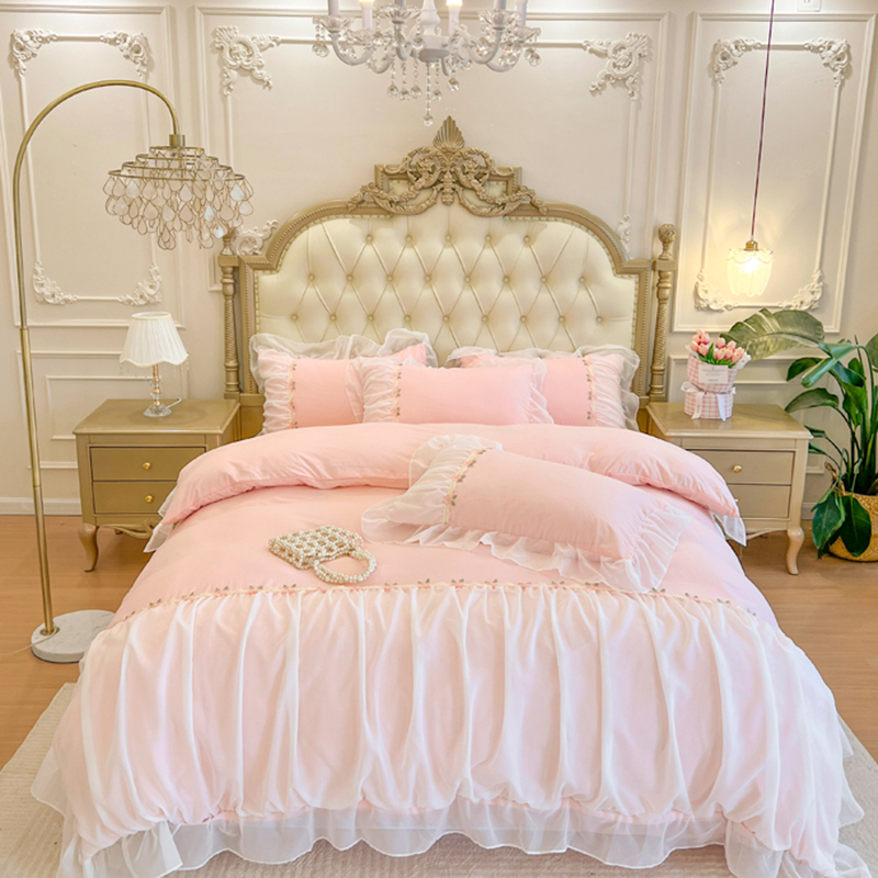 2024新款法式公主风高端床盖水洗棉四件套-维秘天使系列 1.8床单四件套 维秘天使-粉色