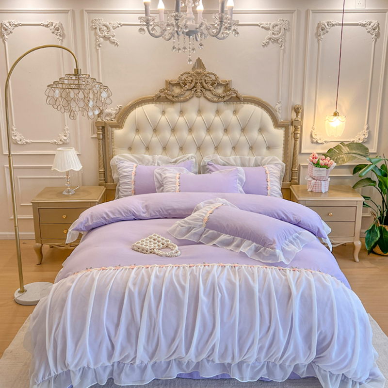 2024新款法式公主风高端床盖水洗棉四件套-维秘天使系列 1.8床单四件套 维秘天使-紫色