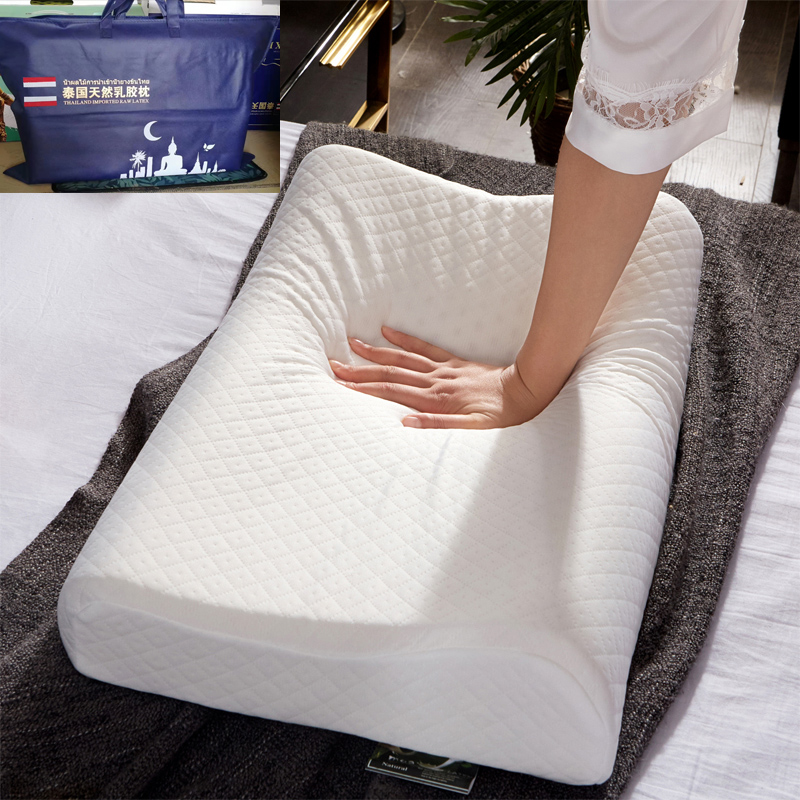泰国进口天然乳胶枕头枕芯曲线颗粒大面包枕加手提 经典格曲线+手提袋