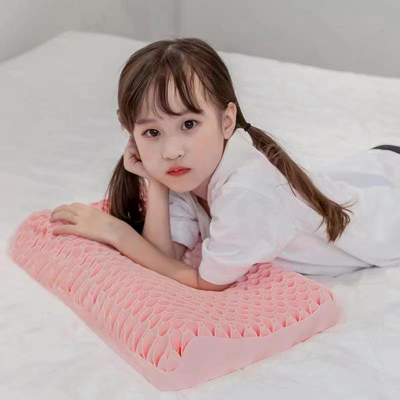 2022 TPE枕头枕芯学生果胶枕护颈枕成人枕儿童大童夏凉枕 粉色大童裸芯（48*38*8/10厘米）