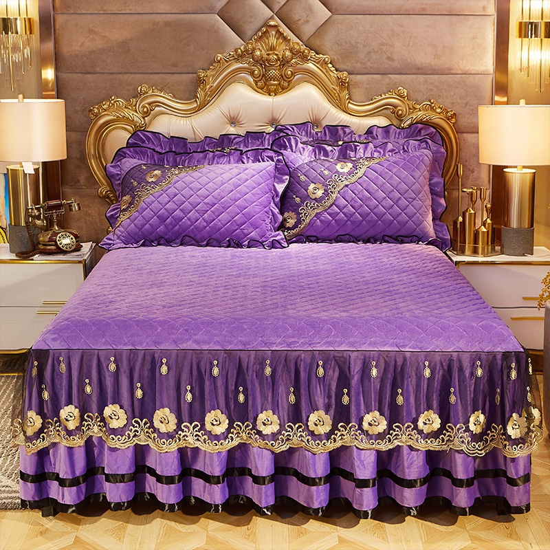 2021新款米兰花园水晶绒单夹棉床裙 120cmx200cm单床裙 浪漫紫