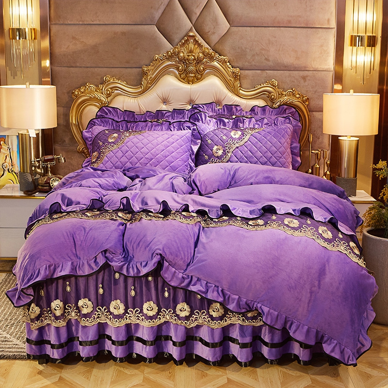 2021新款米兰花园水晶绒四件套 1.5m床裙款 浪漫紫