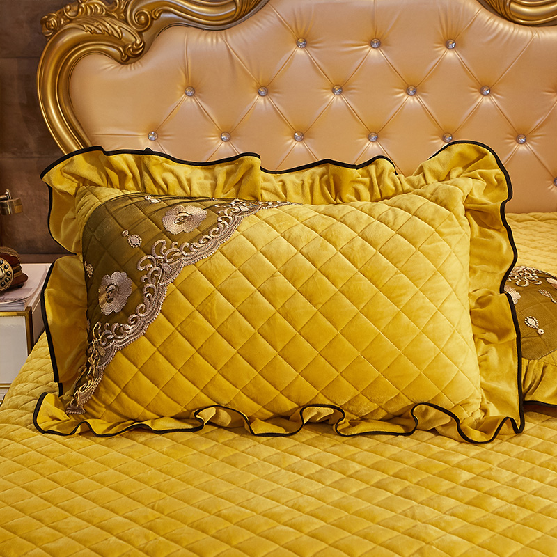2021新款-水晶绒四件套米兰花园系列单品枕套 枕套/对 金槟黄