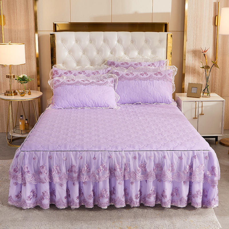 2021新款超柔莫奈尔夹棉床裙 180*200cm 单床裙 紫色
