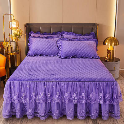 2021新款法式双层刺绣水晶绒夹棉床裙 120*200cm单床裙 优雅紫