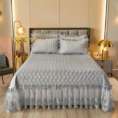 2021新款赫拉水晶绒夹棉保暖单床盖四件套 250*250cm床盖款四件套 赫拉-高级灰