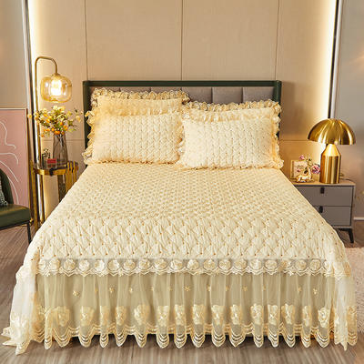 2021新款赫拉水晶绒夹棉保暖单床盖四件套 250*250cm床盖款四件套 赫拉-米白