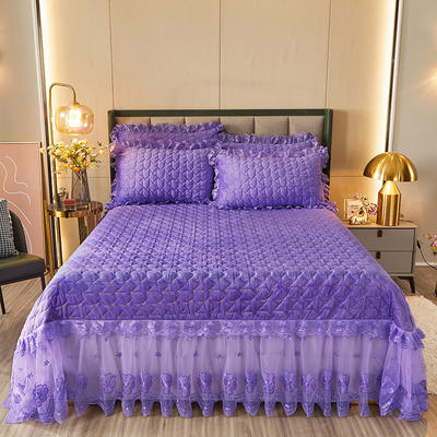 2021新款赫拉水晶绒夹棉保暖单床盖四件套 250*250cm床盖款四件套 赫拉-优雅紫