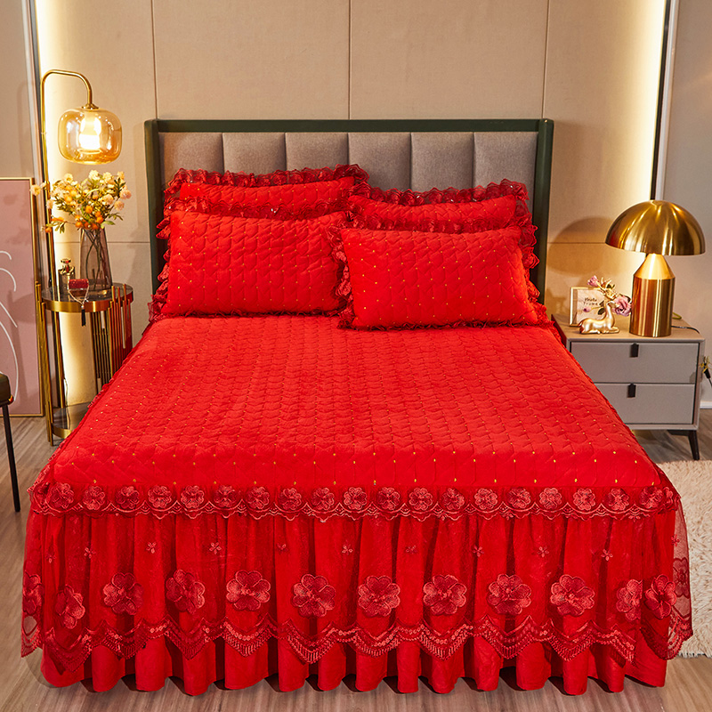 2021新款赫拉水晶绒夹棉保暖单床裙 180*200cm单床裙 赫拉-大红