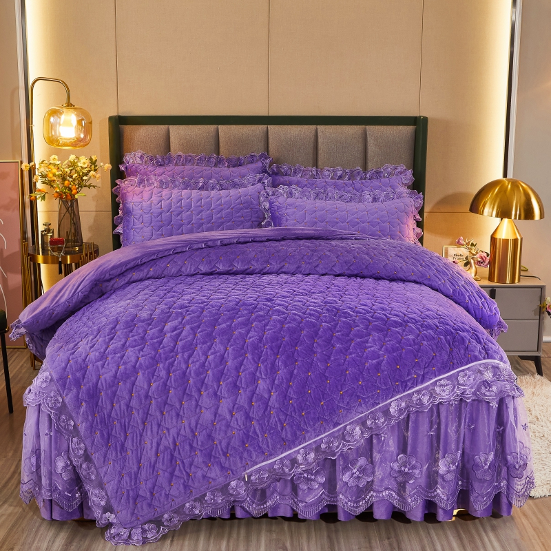 2021新款赫拉水晶绒夹棉保暖床裙四件套 180*200cm床裙款四件套 赫拉-优雅紫