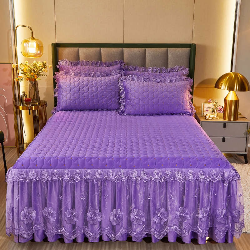 2021新款赫拉水晶绒夹棉保暖单床裙 180*200cm单床裙 赫拉-优雅紫