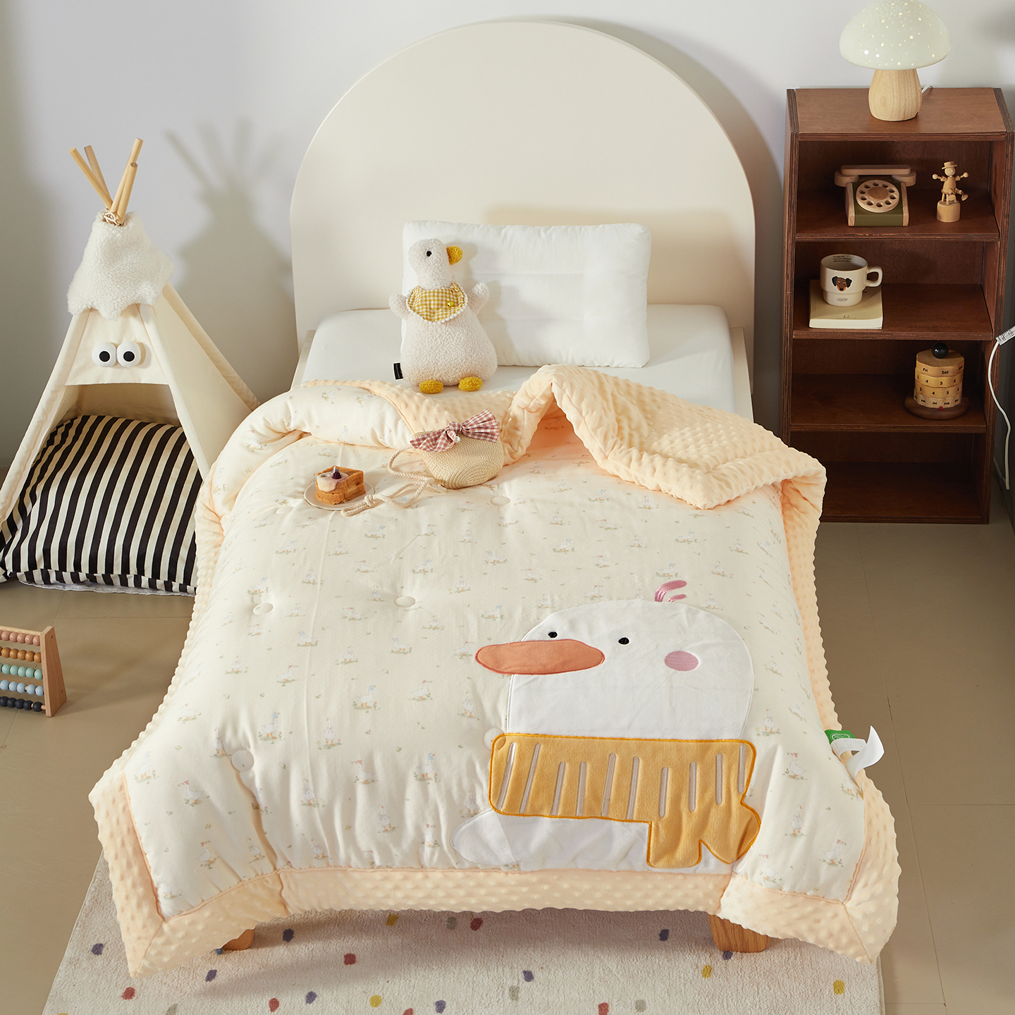 2025新款纯棉双层纱贴布绣卡通儿童被芯春秋被冬被-围住可爱系列 围巾小鸭