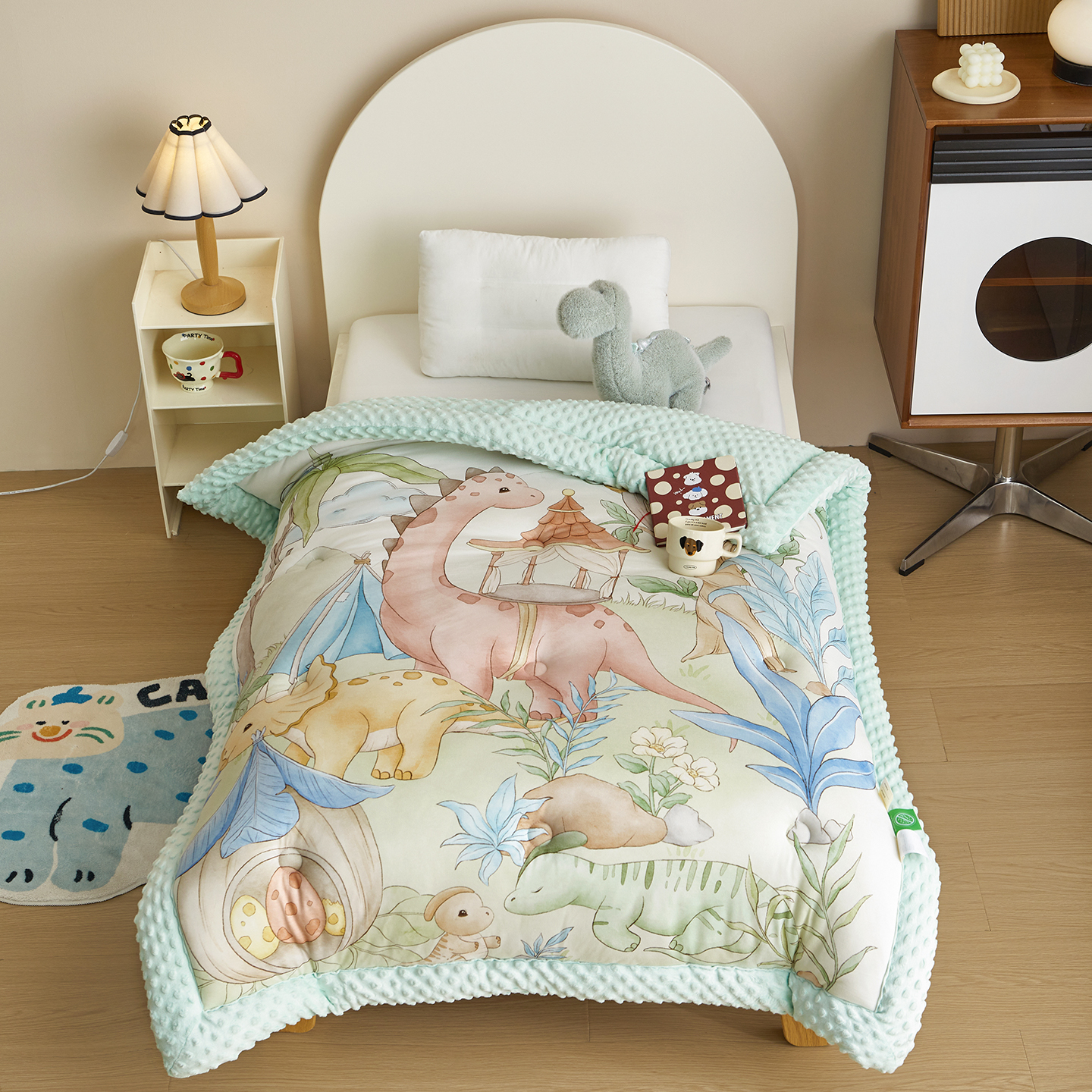 2025新款针织棉数码印花大版手绘原创豆豆绒被芯儿童被子春秋被冬被-梦境系列 梦境-侏罗纪日记