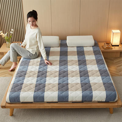 2023新款全棉单边棉花床垫--大床拍图 80*200cm（6cm） 棉花基础款-蓝大格