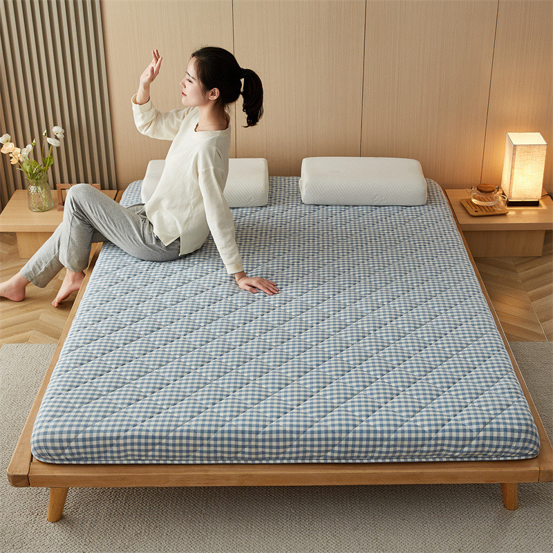 2023新款全棉单边棉花床垫--大床拍图 80*200cm（6cm） 棉花基础款-蓝小格