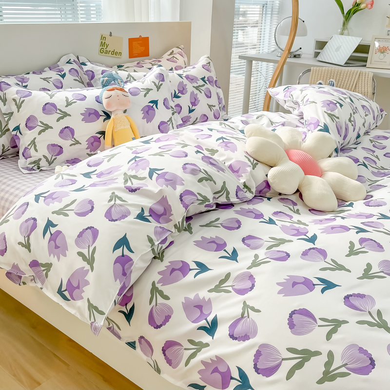 2022芦荟棉四件套5月新花型 床单款四件套1.5m（5英尺）床 永恒紫花