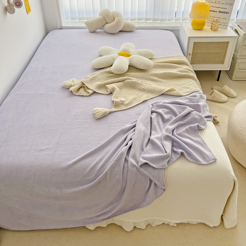 2022新款纯色牛奶绒单床单（场景一） 单床单160*230cm 牛奶绒床单-浅紫