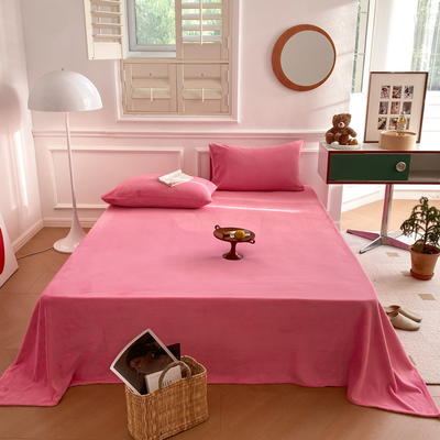 2022新款纯色牛奶绒单床单（场景二） 单床单160*230cm 牛奶绒床单-蔷薇粉