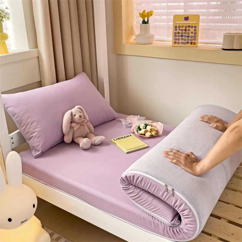 2023新款棉加绒床垫套纯色双面可用床垫保护罩 90*200cm单品床垫套 床垫套-浅紫