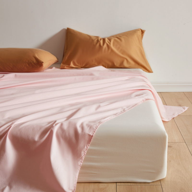 2023新款纯棉斜纹40S 133*72纯色床单单件 枕套三件套 床单200*250 淡粉