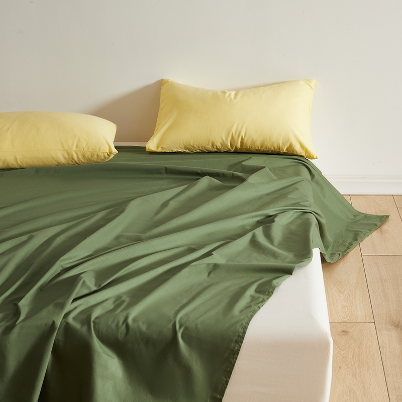 2023新款纯棉斜纹40S 133*72纯色床单单件 枕套三件套 床单200*250 军绿