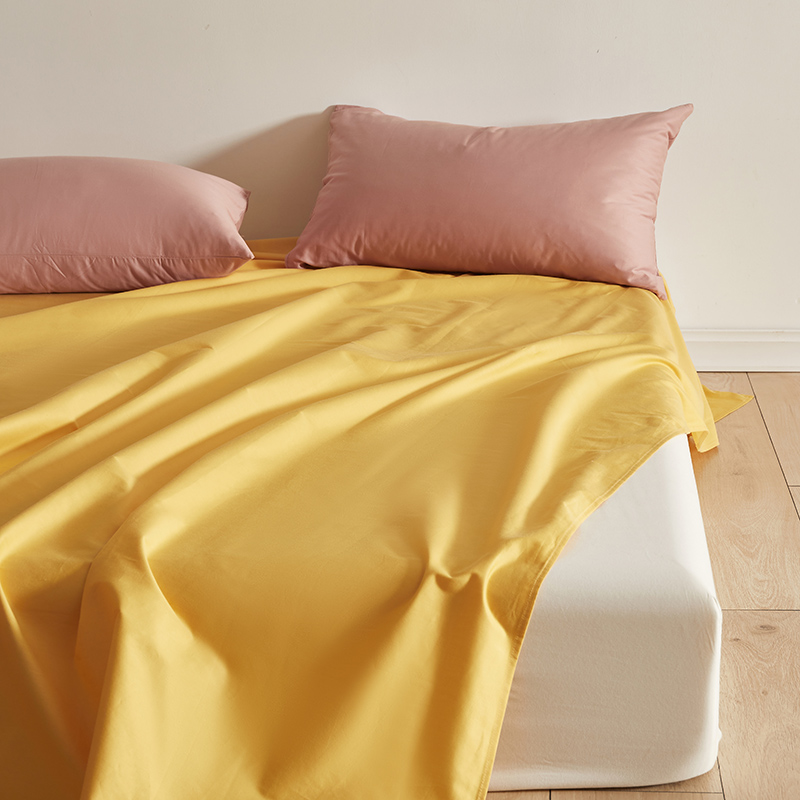 2023新款纯棉斜纹40S 133*72纯色床单单件 枕套三件套 床单200*250 暖黄