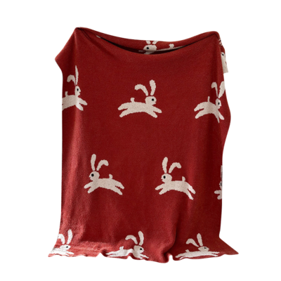 沙发针织盖毯本命年兔子毯午休红色毛毯床上装饰床尾巾绒毯子 130*170cm 红色