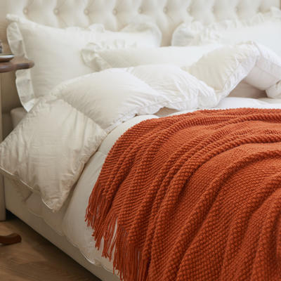 莫兰迪针织毯民宿床尾巾毛毯床上搭巾ins午睡盖毯轻奢沙发毯子 130*170cm 橙红色