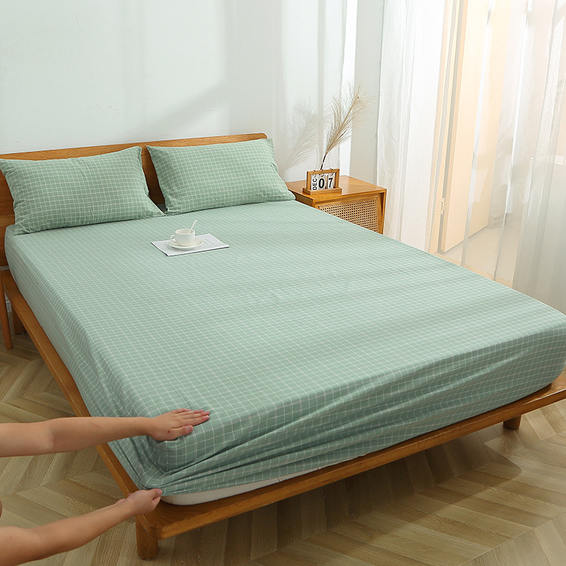 2022新款色织水洗棉单床笠系列 90*200cm（标准款） 九宫格-绿
